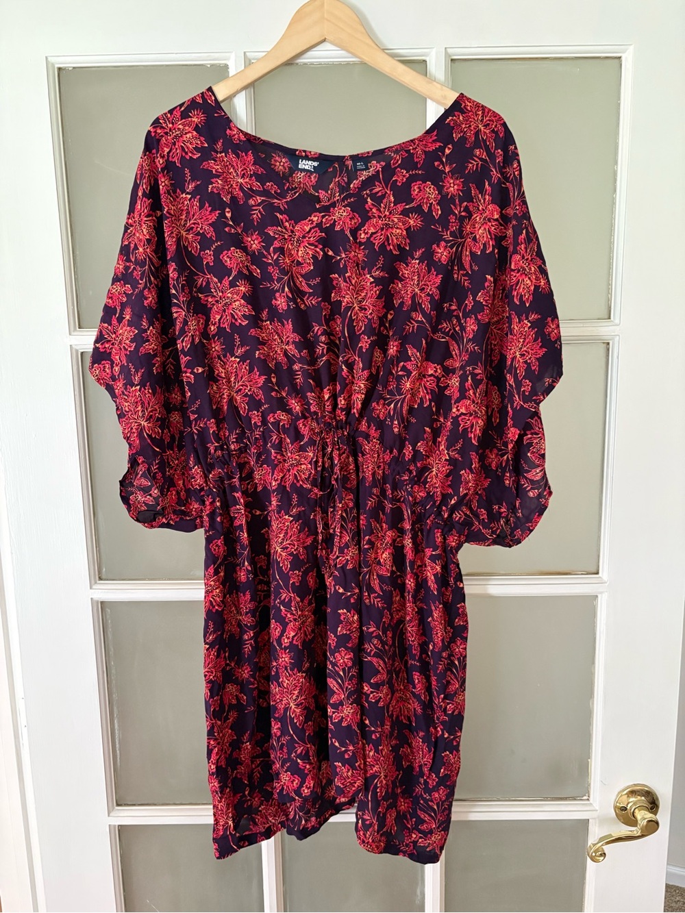 Lands' End Navy Coverup with Red Floral Print - M/L